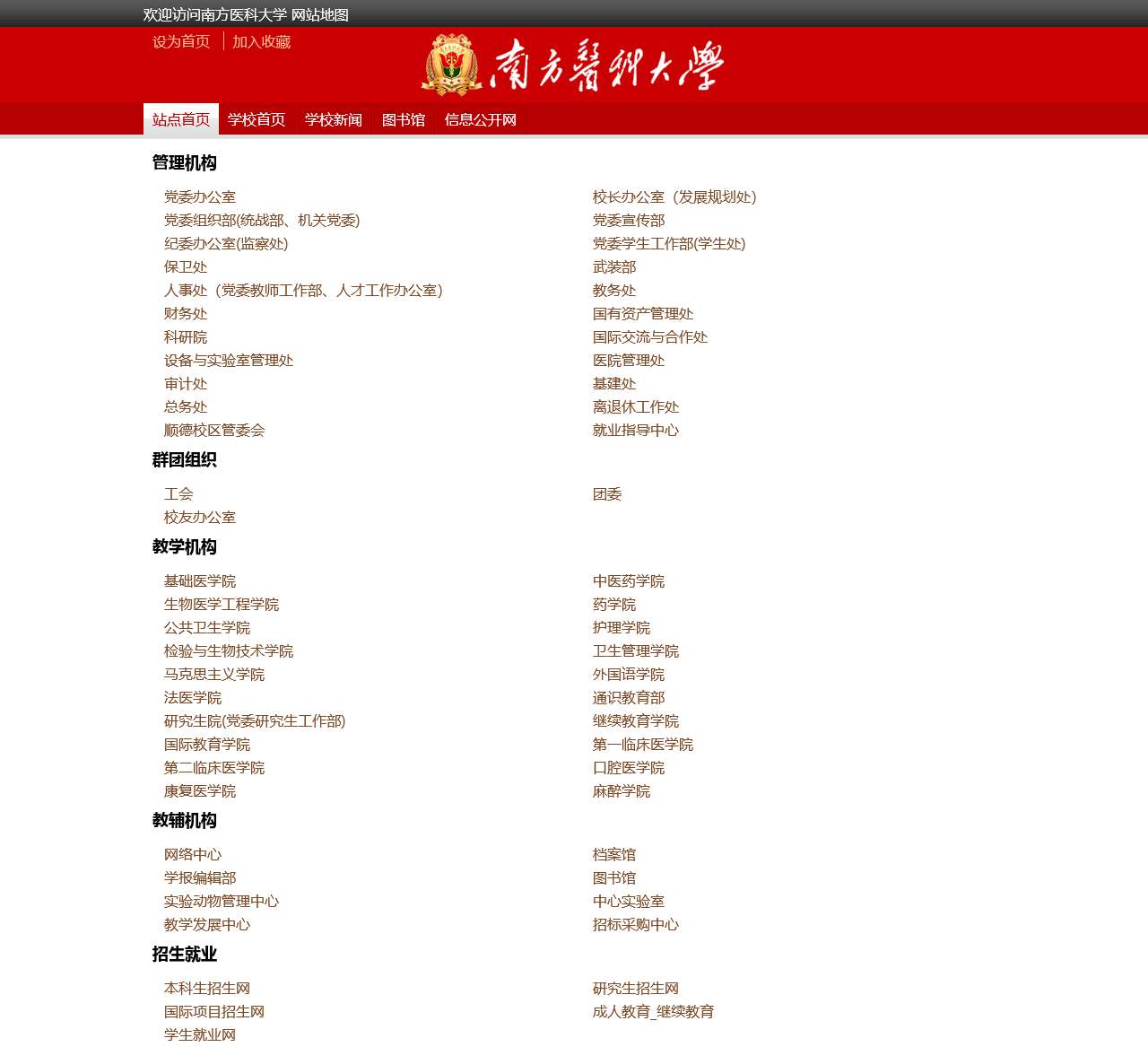 南方医科大学网站地图