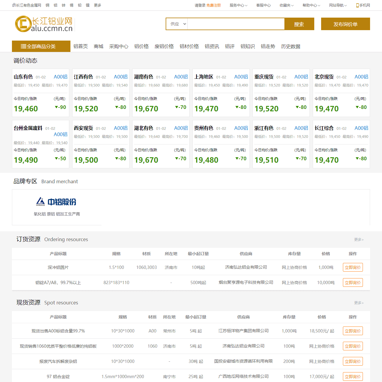 长江铝业网-铝锭价格,今日铝锭价格,铝价走势,中国铝业网络采购批发平台