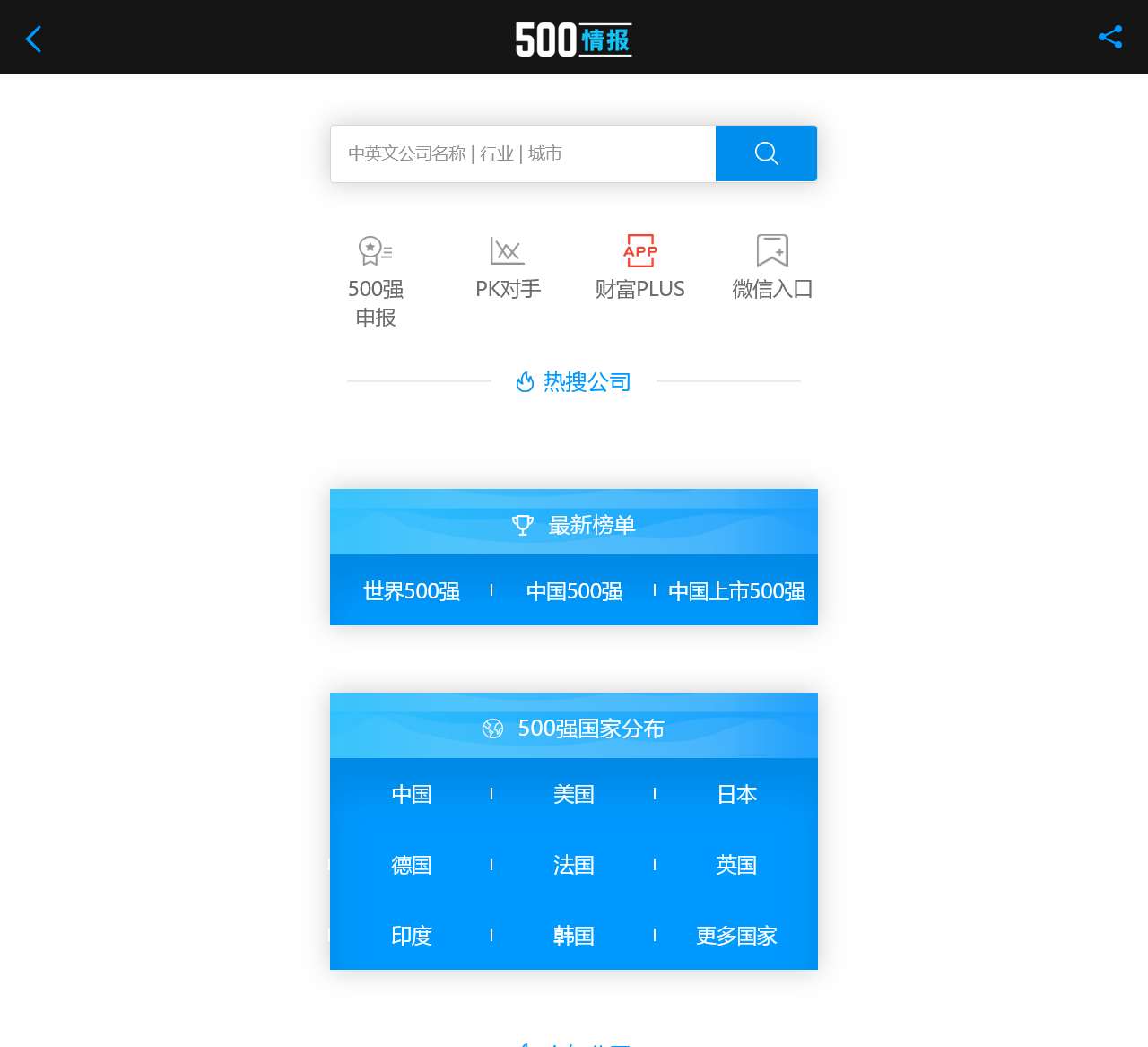 财富500强情报中心 - 中国/美国/世界500强完整榜单和最新全球公司排名、商业大数据
