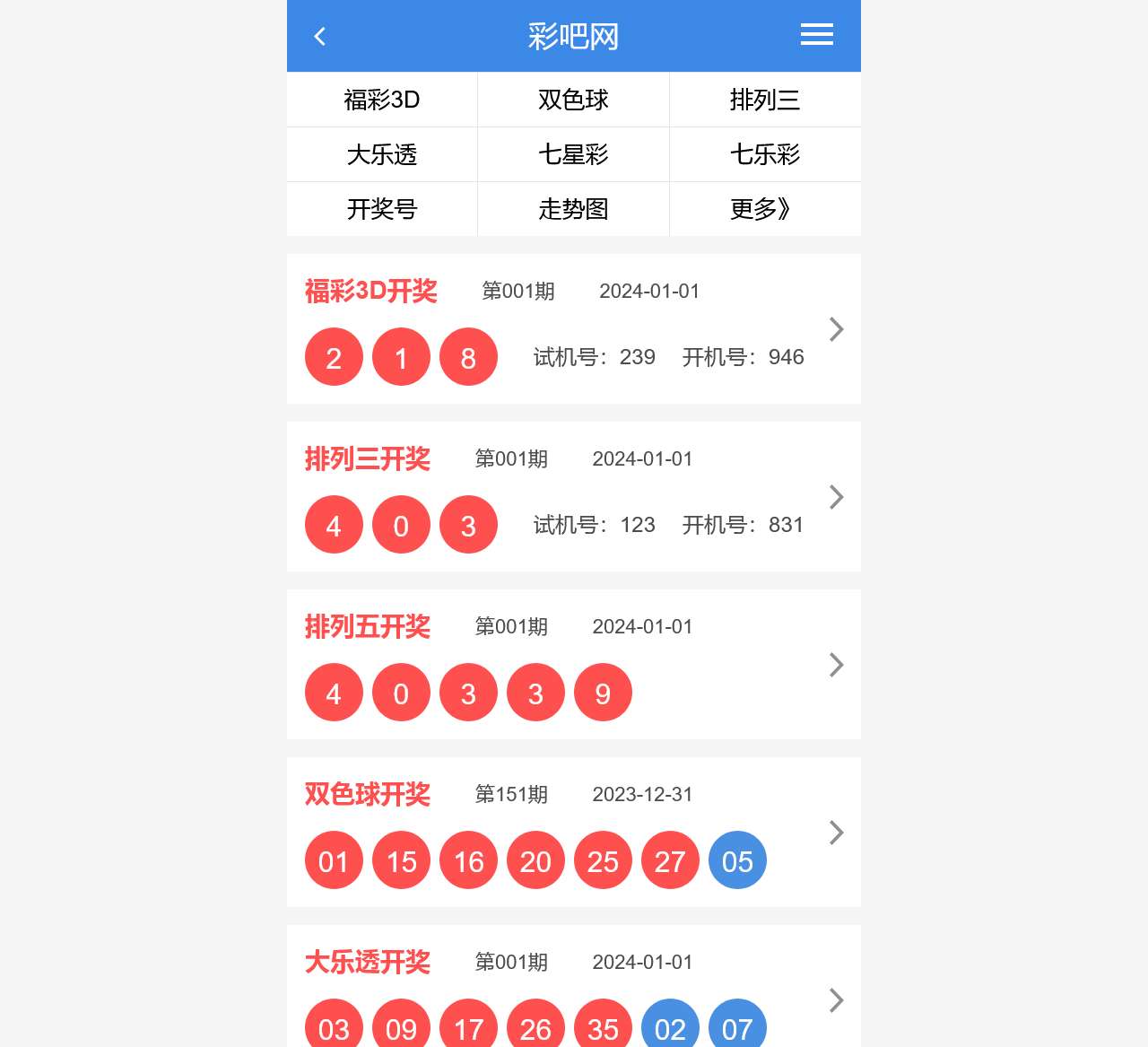 「彩吧网」提供3d试机号_排列三试机号_开机号_开奖结果及预测号码