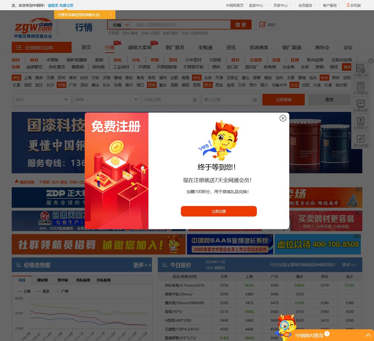 今日全国钢材价格表