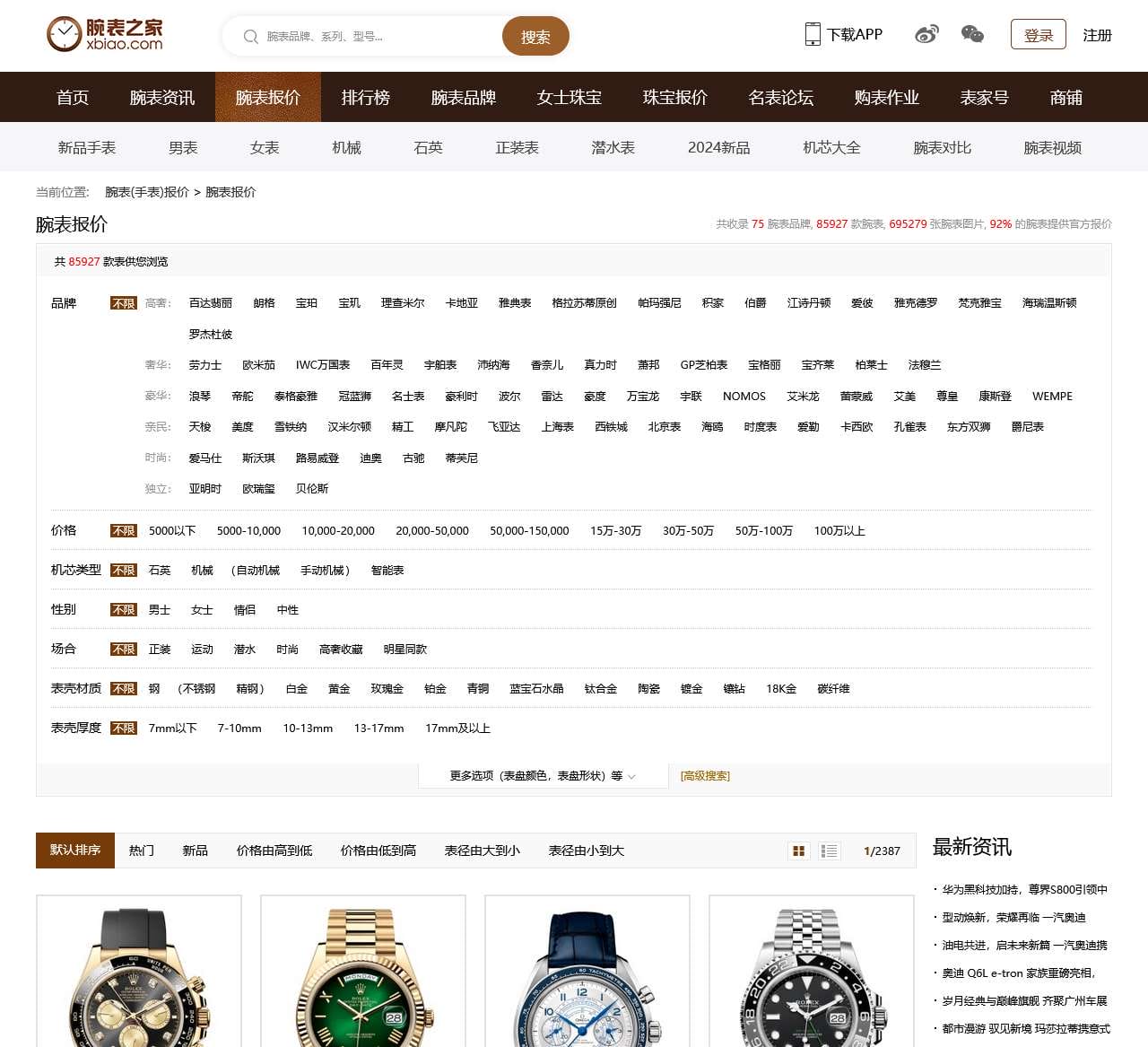 世界名牌手表排名及价格